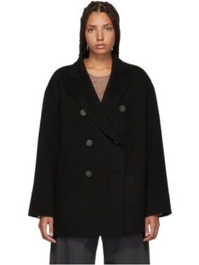 Acne Black Double-Breasted Pea Coat - L